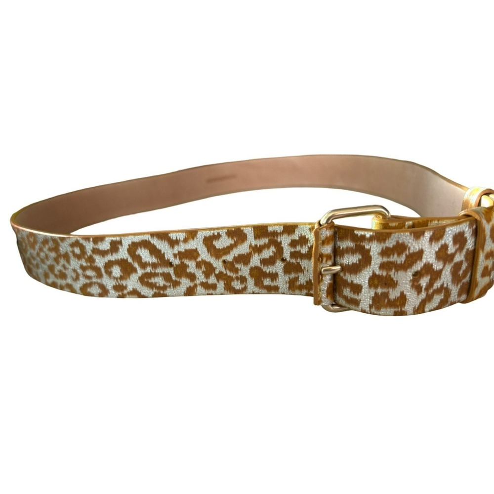 Vanessa Bruno Women's Leopard Print Belt Metallic Silver Brown EUC 37"